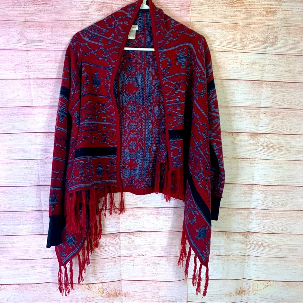Self Esteem Red Blue Long Sleeve Sweater Cardigan Small